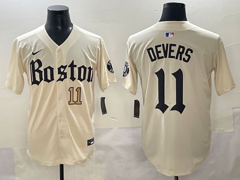 Men 2025 Boston Red Sox #11 Devers Cream Five generations Joint Name Nike MLB Jersey style 1